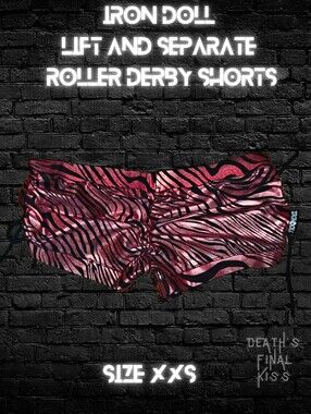 HTF Iron Doll lift & separate Roller Derby Ruched booty cheeky shorts XXS Zebra